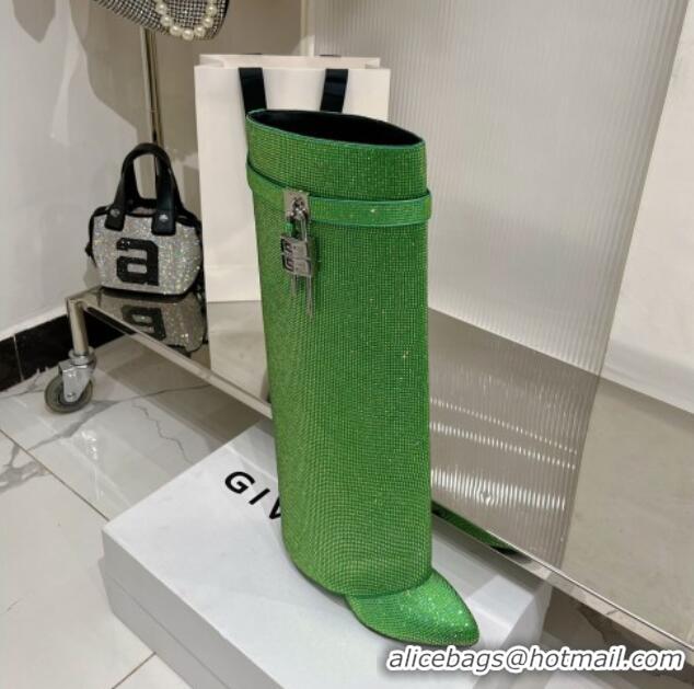 Cheap Price Givenchy Shark Lock Wedge High Boots 9cm with Allover Crystals Green 923011