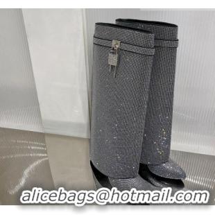 Charming Givenchy Shark Lock Wedge High Boots 9cm with Allover Crystals Silver 923012