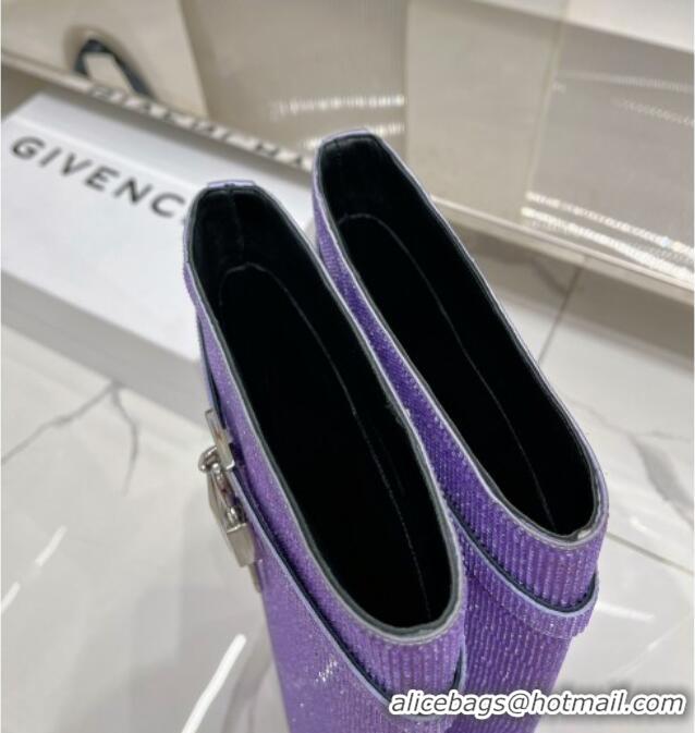 Grade Quality Givenchy Shark Lock Wedge High Boots 9cm with Allover Crystals Dark Purple 923013