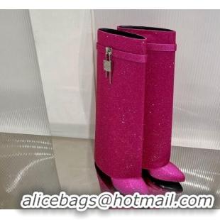 Luxurious Givenchy Shark Lock Wedge Ankle Boots 8.5cm in Leather Fuchsia Pink 923014