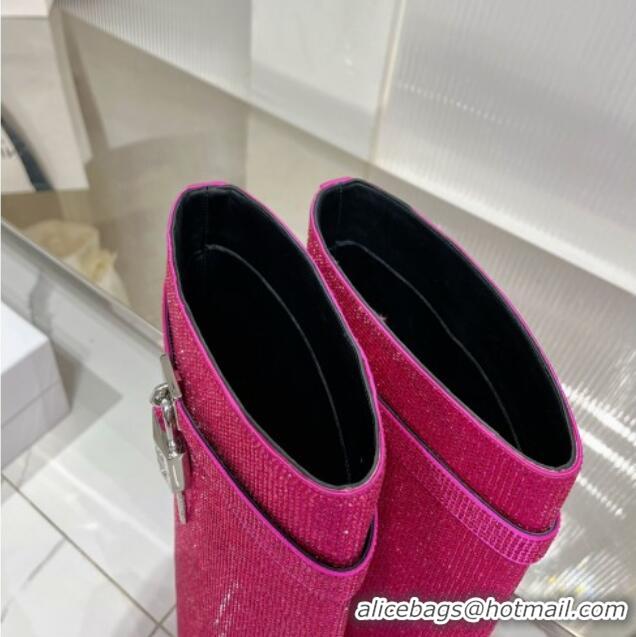 Luxurious Givenchy Shark Lock Wedge Ankle Boots 8.5cm in Leather Fuchsia Pink 923014