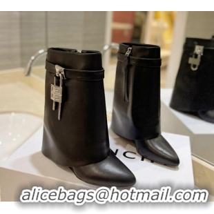 Most Popular Givenchy Shark Lock Wedge Ankle Boots 8.5cm in Calf Leather Black 923015