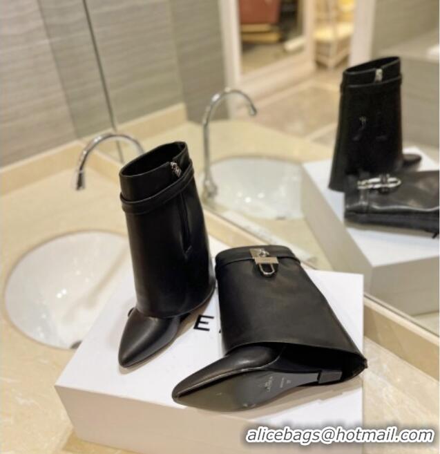 Most Popular Givenchy Shark Lock Wedge Ankle Boots 8.5cm in Calf Leather Black 923015