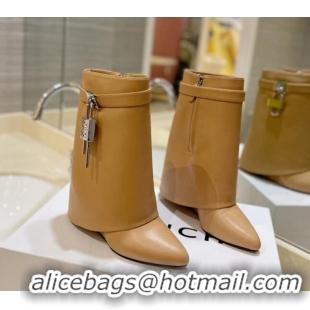 Popular Style Givenchy Shark Lock Wedge Ankle Boots 8.5cm in Leather Camel Brown 923016