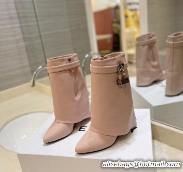 Low Price Givenchy Shark Lock Wedge Ankle Boots 8.5cm in Leather Nude Pink 923017