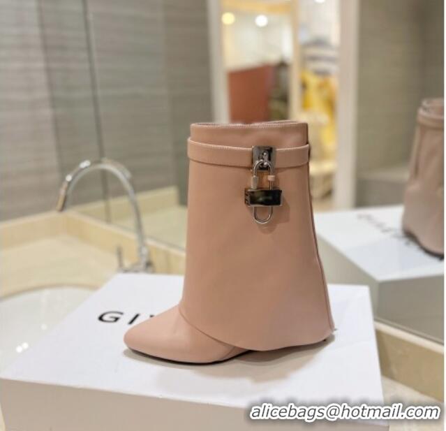 Low Price Givenchy Shark Lock Wedge Ankle Boots 8.5cm in Leather Nude Pink 923017