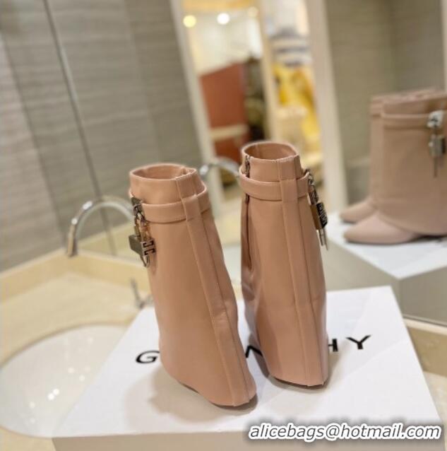 Low Price Givenchy Shark Lock Wedge Ankle Boots 8.5cm in Leather Nude Pink 923017