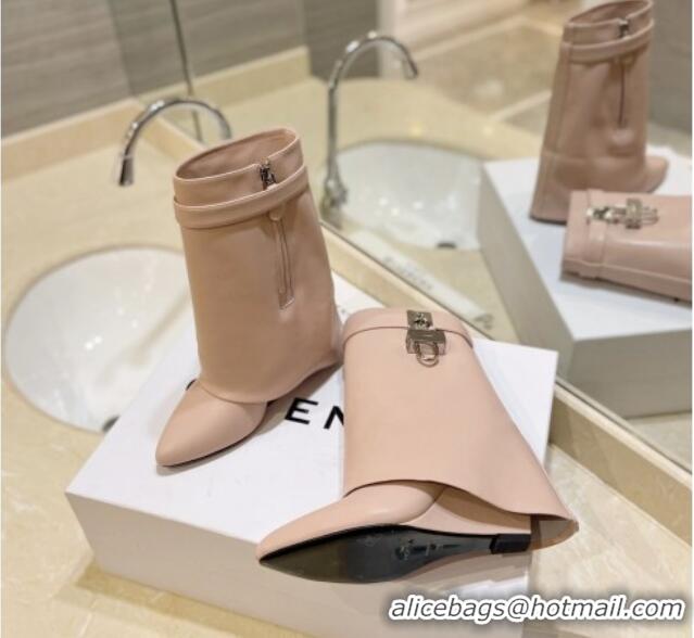 Low Price Givenchy Shark Lock Wedge Ankle Boots 8.5cm in Leather Nude Pink 923017