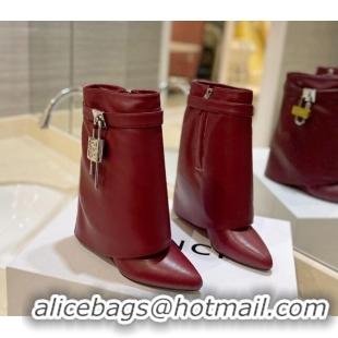 Classic Hot Givenchy Shark Lock Wedge Ankle Boots 8.5cm in Leather Burgundy 923018