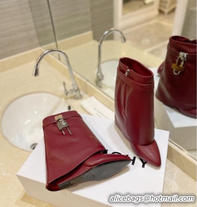 Classic Hot Givenchy Shark Lock Wedge Ankle Boots 8.5cm in Leather Burgundy 923018