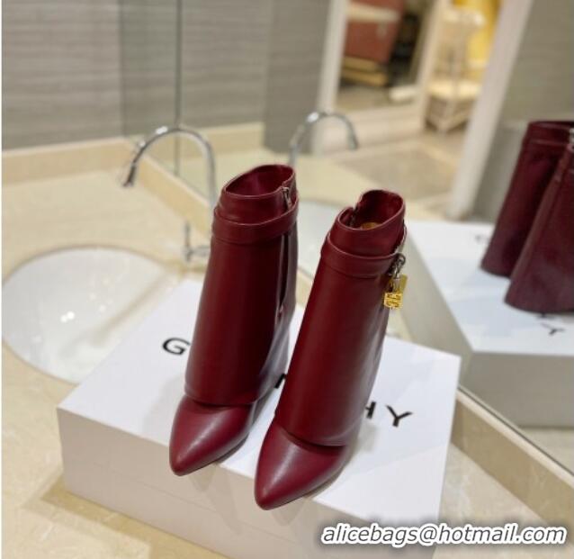 Classic Hot Givenchy Shark Lock Wedge Ankle Boots 8.5cm in Leather Burgundy 923018