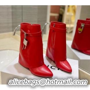 Discount Givenchy Shark Lock Wedge Ankle Boots 8.5cm in Leather Red 923019