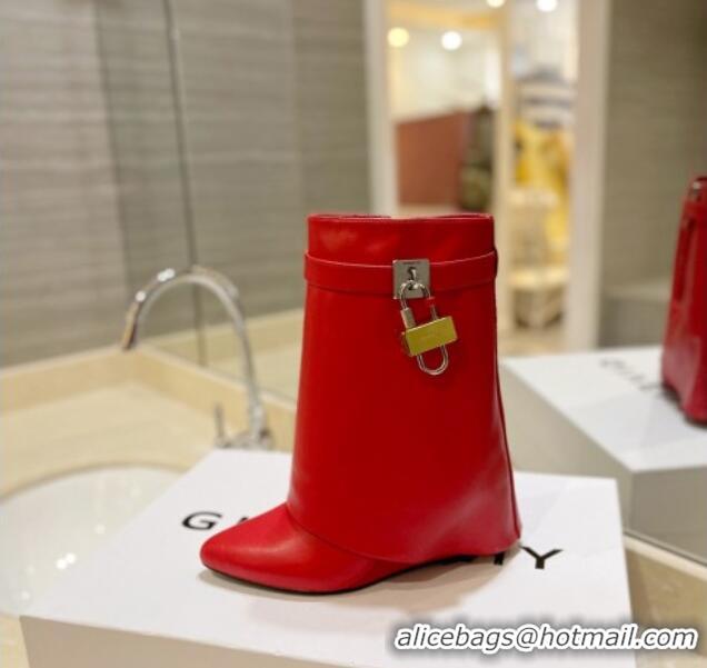 Discount Givenchy Shark Lock Wedge Ankle Boots 8.5cm in Leather Red 923019