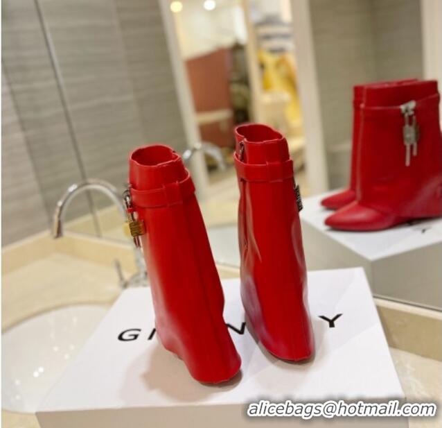 Discount Givenchy Shark Lock Wedge Ankle Boots 8.5cm in Leather Red 923019