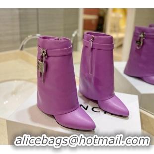 Good Quality Givenchy Shark Lock Wedge Ankle Boots 8.5cm in Leather Dark Purple 923022