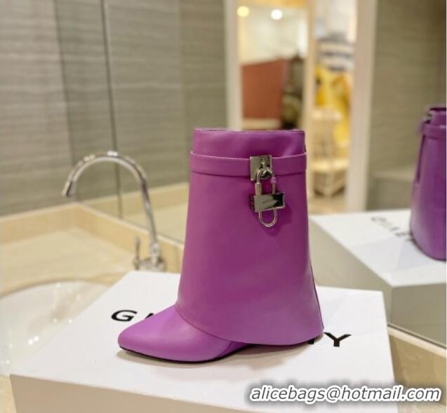 Good Quality Givenchy Shark Lock Wedge Ankle Boots 8.5cm in Leather Dark Purple 923022