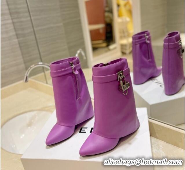 Good Quality Givenchy Shark Lock Wedge Ankle Boots 8.5cm in Leather Dark Purple 923022