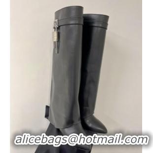 Best Price Givenchy Shark Lock Wedge High Boots 9cm in Leather Black 923026