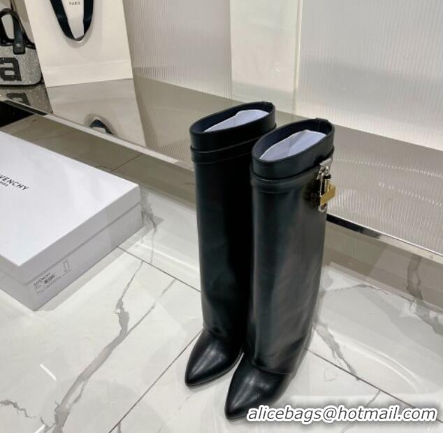 Best Price Givenchy Shark Lock Wedge High Boots 9cm in Leather Black 923026