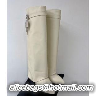 Purchase Givenchy Shark Lock Wedge High Boots 9cm in Leather White 923027