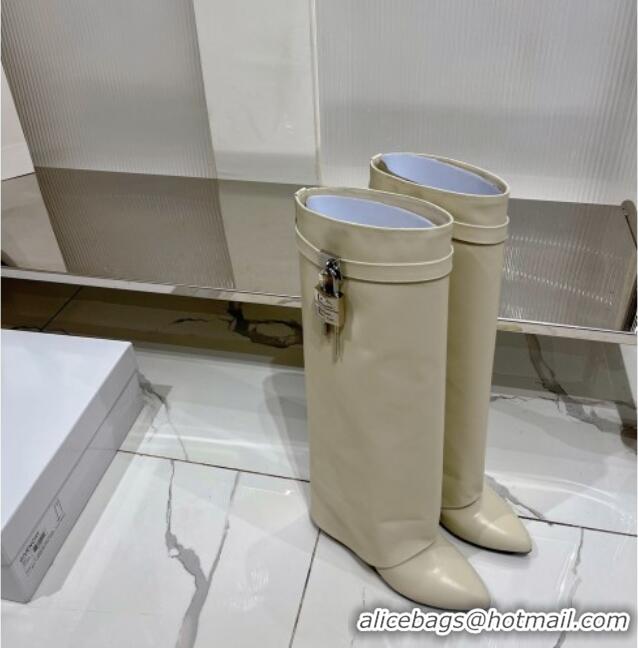 Purchase Givenchy Shark Lock Wedge High Boots 9cm in Leather White 923027