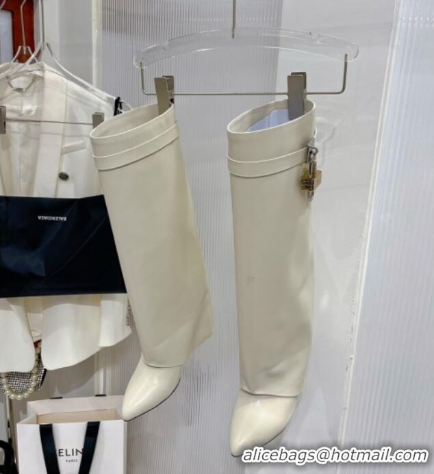 Purchase Givenchy Shark Lock Wedge High Boots 9cm in Leather White 923027