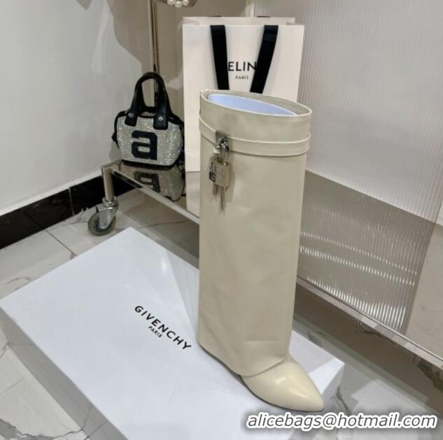 Purchase Givenchy Shark Lock Wedge High Boots 9cm in Leather White 923027