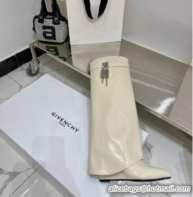 Purchase Givenchy Shark Lock Wedge High Boots 9cm in Leather White 923027