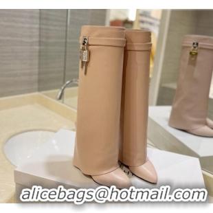 Pretty Style Givenchy Shark Lock Wedge High Boots 9cm in Leather Nude Pink 923028