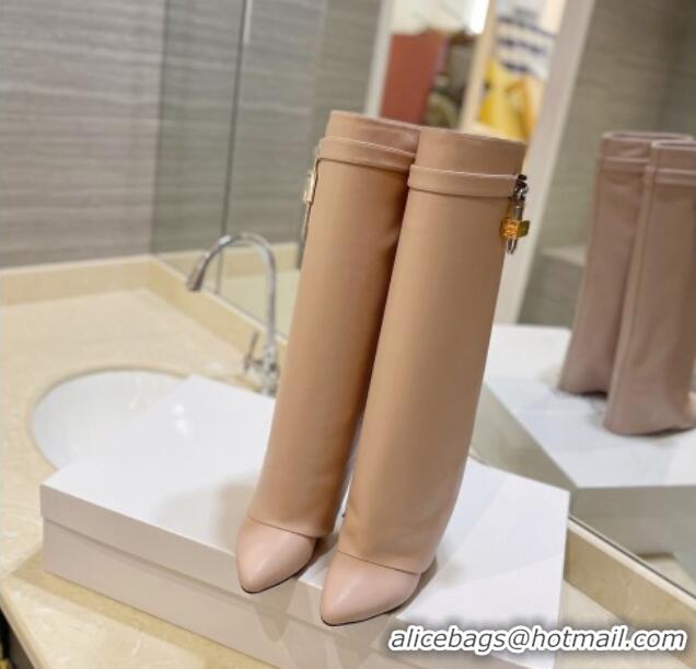 Pretty Style Givenchy Shark Lock Wedge High Boots 9cm in Leather Nude Pink 923028