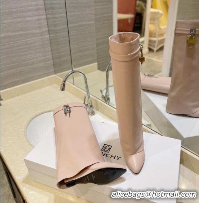 Pretty Style Givenchy Shark Lock Wedge High Boots 9cm in Leather Nude Pink 923028