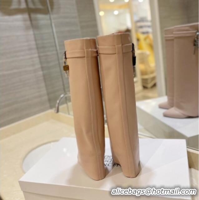 Pretty Style Givenchy Shark Lock Wedge High Boots 9cm in Leather Nude Pink 923028