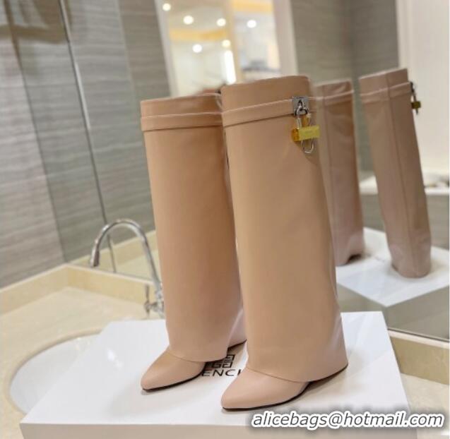 Pretty Style Givenchy Shark Lock Wedge High Boots 9cm in Leather Nude Pink 923028