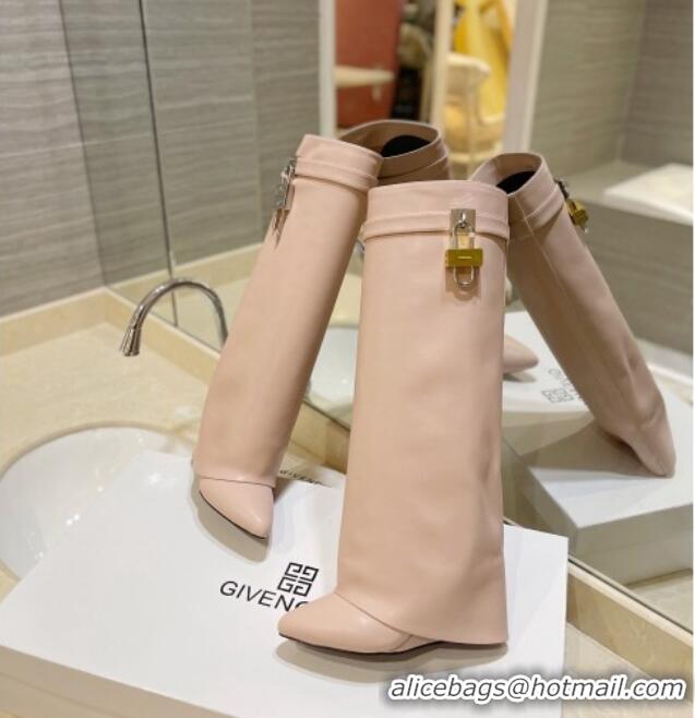 Pretty Style Givenchy Shark Lock Wedge High Boots 9cm in Leather Nude Pink 923028