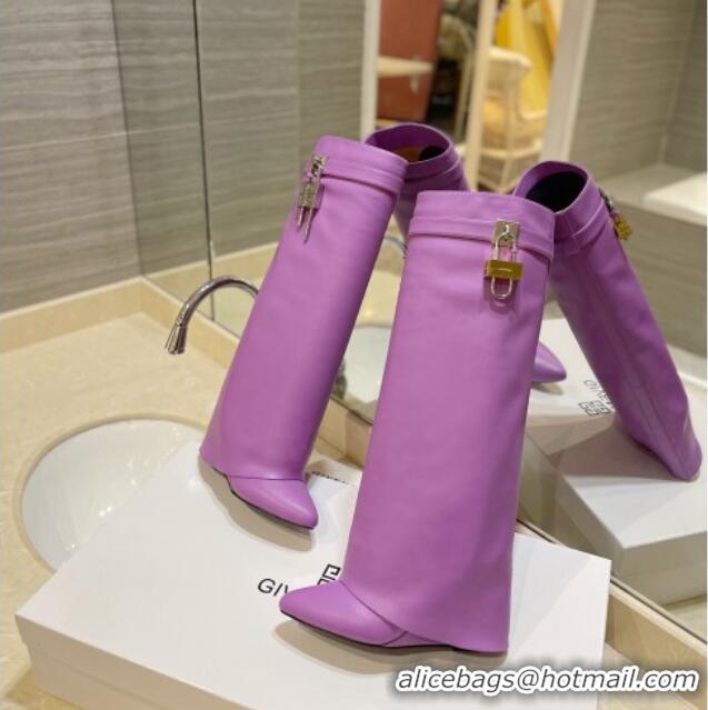 Popular Style Givenchy Shark Lock Wedge High Boots 9cm in Leather Purple 923029