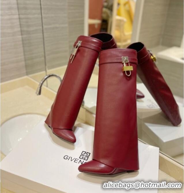 Shop Duplicate Givenchy Shark Lock Wedge High Boots 9cm in Leather Burgundy 923032