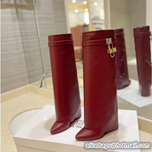 Shop Duplicate Givenchy Shark Lock Wedge High Boots 9cm in Leather Burgundy 923032