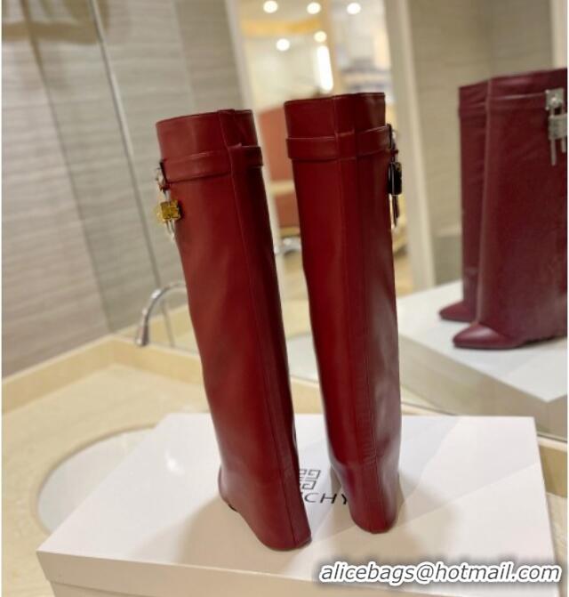 Shop Duplicate Givenchy Shark Lock Wedge High Boots 9cm in Leather Burgundy 923032