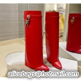 Unique Style Givenchy Shark Lock Wedge High Boots 9cm in Leather Red 923033