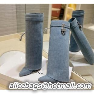 Grade Quality Givenchy Shark Lock Wedge High Boots 9cm in Washed Denim Light Blue 923035