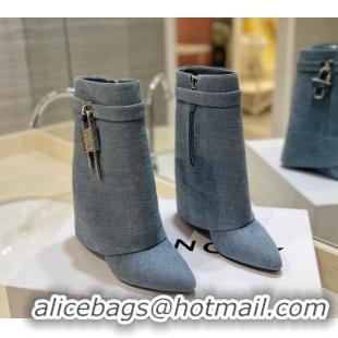 Good Product Givenchy Shark Lock Wedge Ankle Boots 9cm in Washed Denim Light Blue 923038