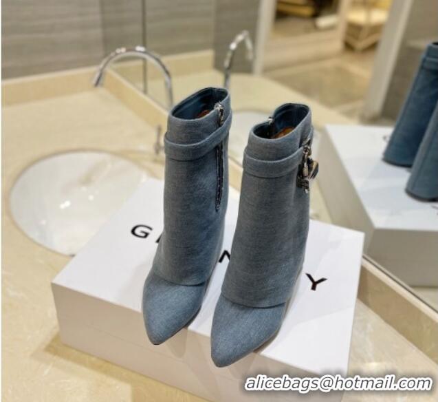 Good Product Givenchy Shark Lock Wedge Ankle Boots 9cm in Washed Denim Light Blue 923038