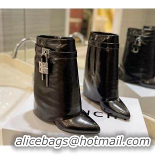 Purchase Givenchy Shark Lock Wedge Ankle Boots 9cm in Crinkle Metallized Leather Black 923040