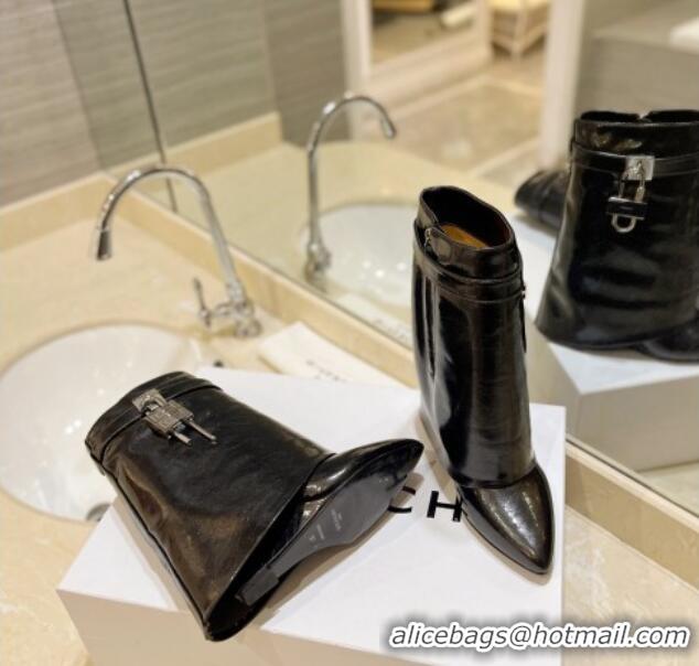 Purchase Givenchy Shark Lock Wedge Ankle Boots 9cm in Crinkle Metallized Leather Black 923040