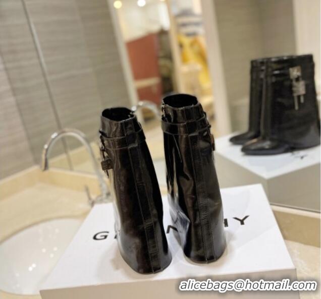 Purchase Givenchy Shark Lock Wedge Ankle Boots 9cm in Crinkle Metallized Leather Black 923040