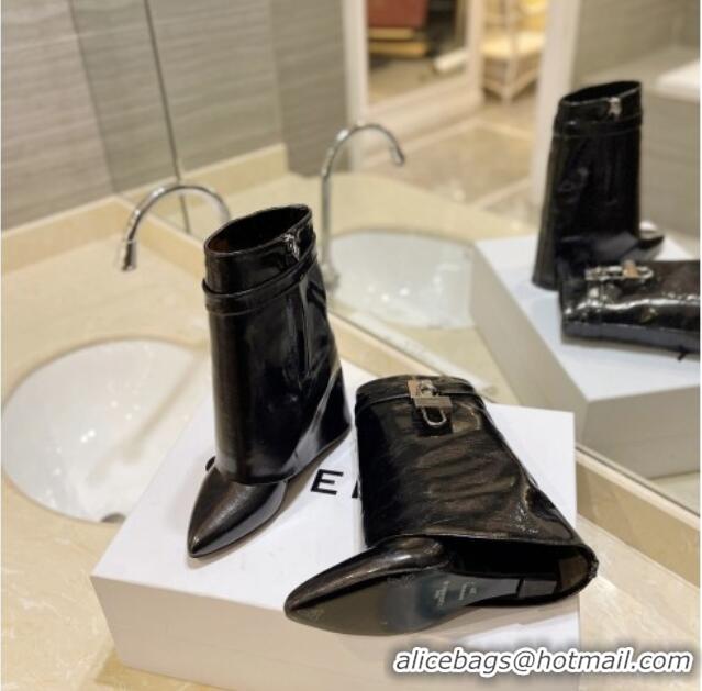 Purchase Givenchy Shark Lock Wedge Ankle Boots 9cm in Crinkle Metallized Leather Black 923040