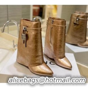 Durable Givenchy Shark Lock Wedge Ankle Boots 9cm in Crinkle Metallized Leather Gold 923041