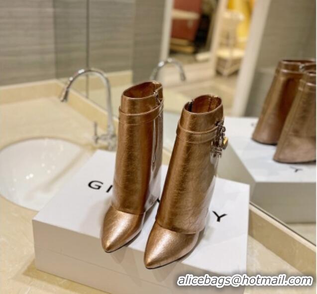 Durable Givenchy Shark Lock Wedge Ankle Boots 9cm in Crinkle Metallized Leather Gold 923041