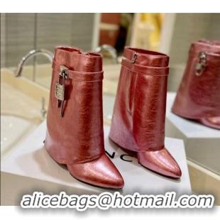 Low Cost Givenchy Shark Lock Wedge Ankle Boots 9cm in Crinkle Metallized Leather Pink 923043