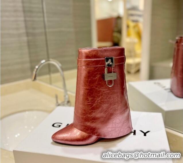 Low Cost Givenchy Shark Lock Wedge Ankle Boots 9cm in Crinkle Metallized Leather Pink 923043